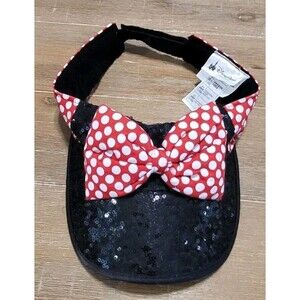 Disney Minnie Mouse Adult Visor Black Sequin & Red White Polka Dot Bow